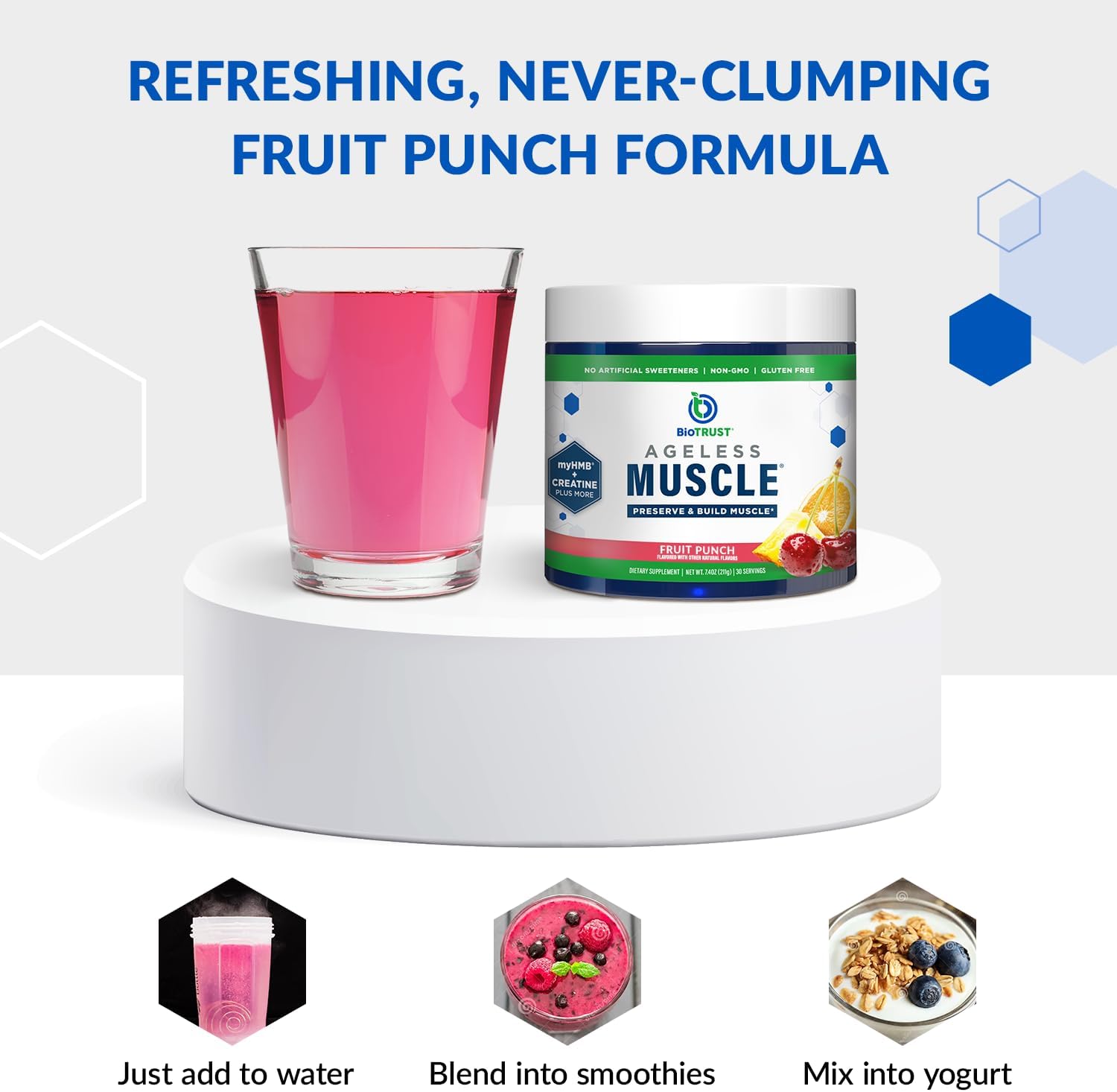BioTrust Ageless Muscle Builder - Natural Creatine HMB Powder with Vitamin D3 & Betaine for Muscle Mass & Strength - Fruit Punch, 30 Servings