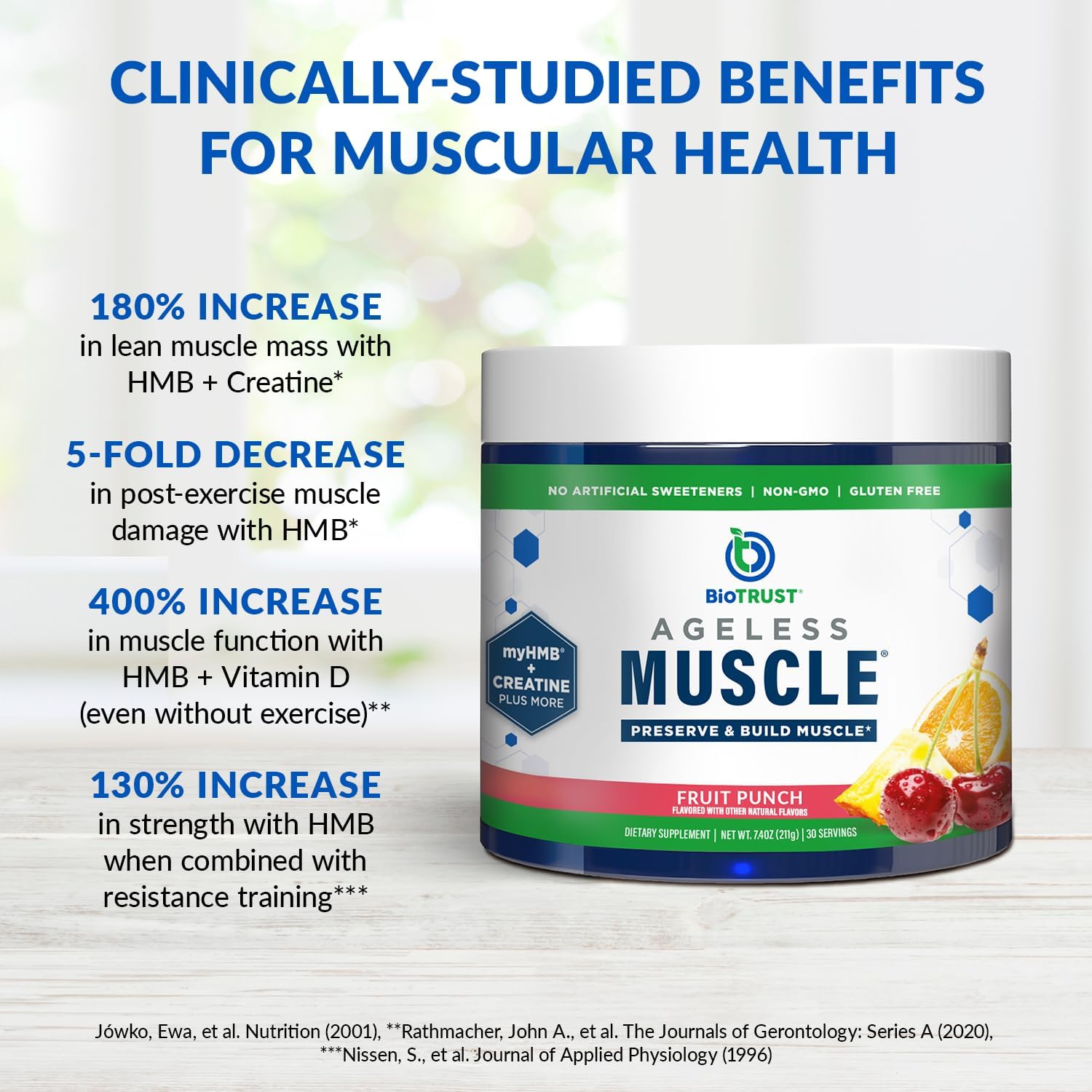 BioTrust Ageless Muscle Builder - Natural Creatine HMB Powder with Vitamin D3 & Betaine for Muscle Mass & Strength - Fruit Punch, 30 Servings