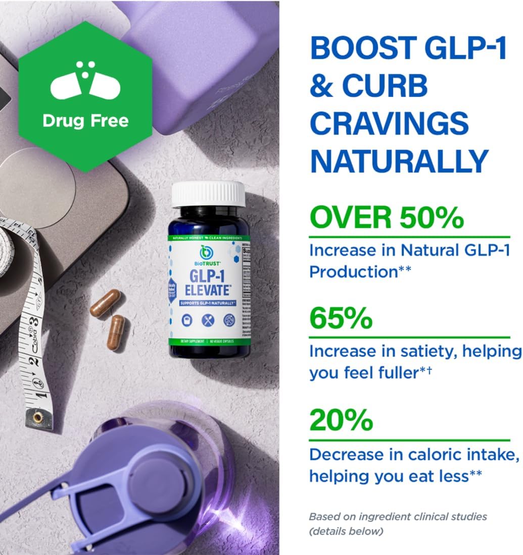 BioTrust GLP1 Elevate™ - Natural GLP-1 Booster Supplement for Cravings & Metabolic Health - Clinically Studied Ingredients - 30 Servings
