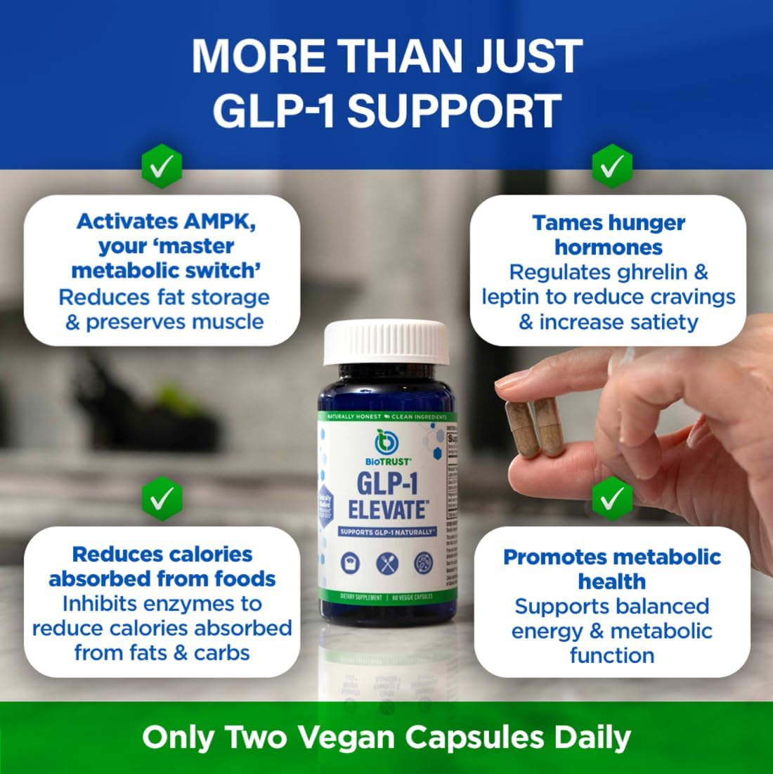 BioTrust GLP1 Elevate™ - Natural GLP-1 Booster Supplement for Cravings & Metabolic Health - Clinically Studied Ingredients - 30 Servings