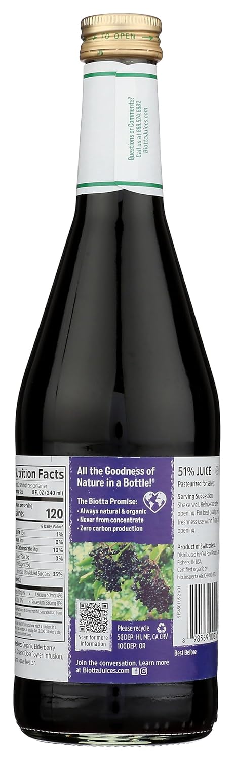 Biotta Naturals Elderberry Juice - 16.9 oz Bottle - Organic Immune Support Drink