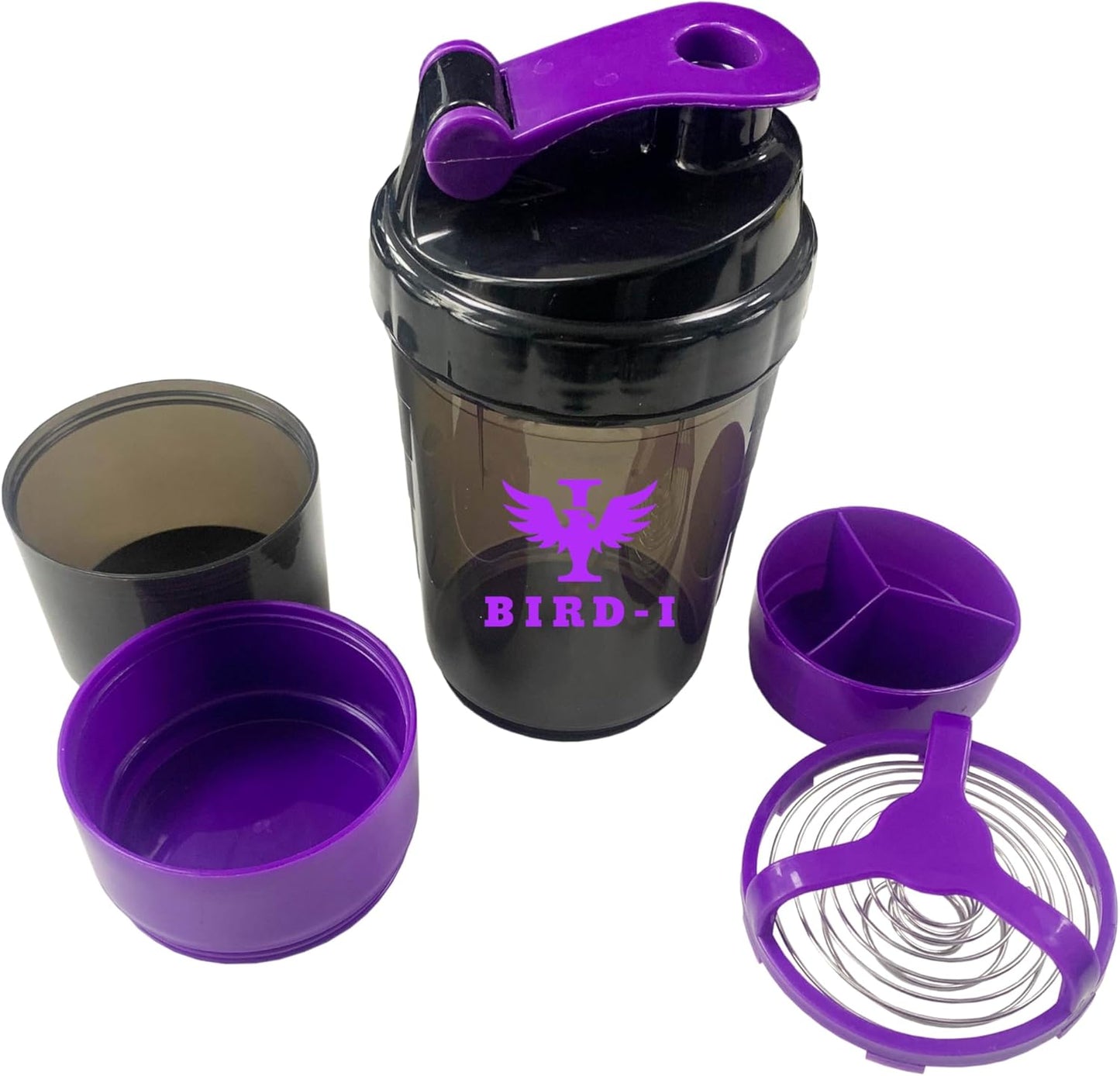 BIRD-I 3-in-1 Gym Protein Shaker 500ml Metal Mixer BPA-Free Purple