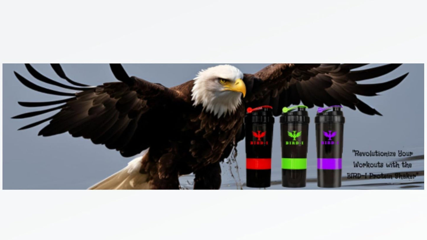 BIRD-I 3-in-1 Gym Protein Shaker 500ml Metal Mixer BPA-Free Purple