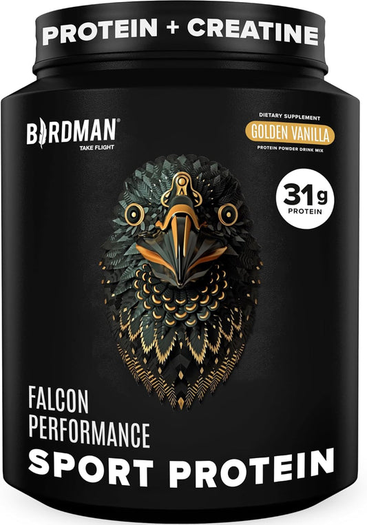 BIRDMAN Falcon Performance Vegan Protein Powder - Plant Based Vanilla Protein with 31g Protein, 5g Creatine, 5g BCAA, Probiotics, Electrolytes, Pre Workout - 19 Servings