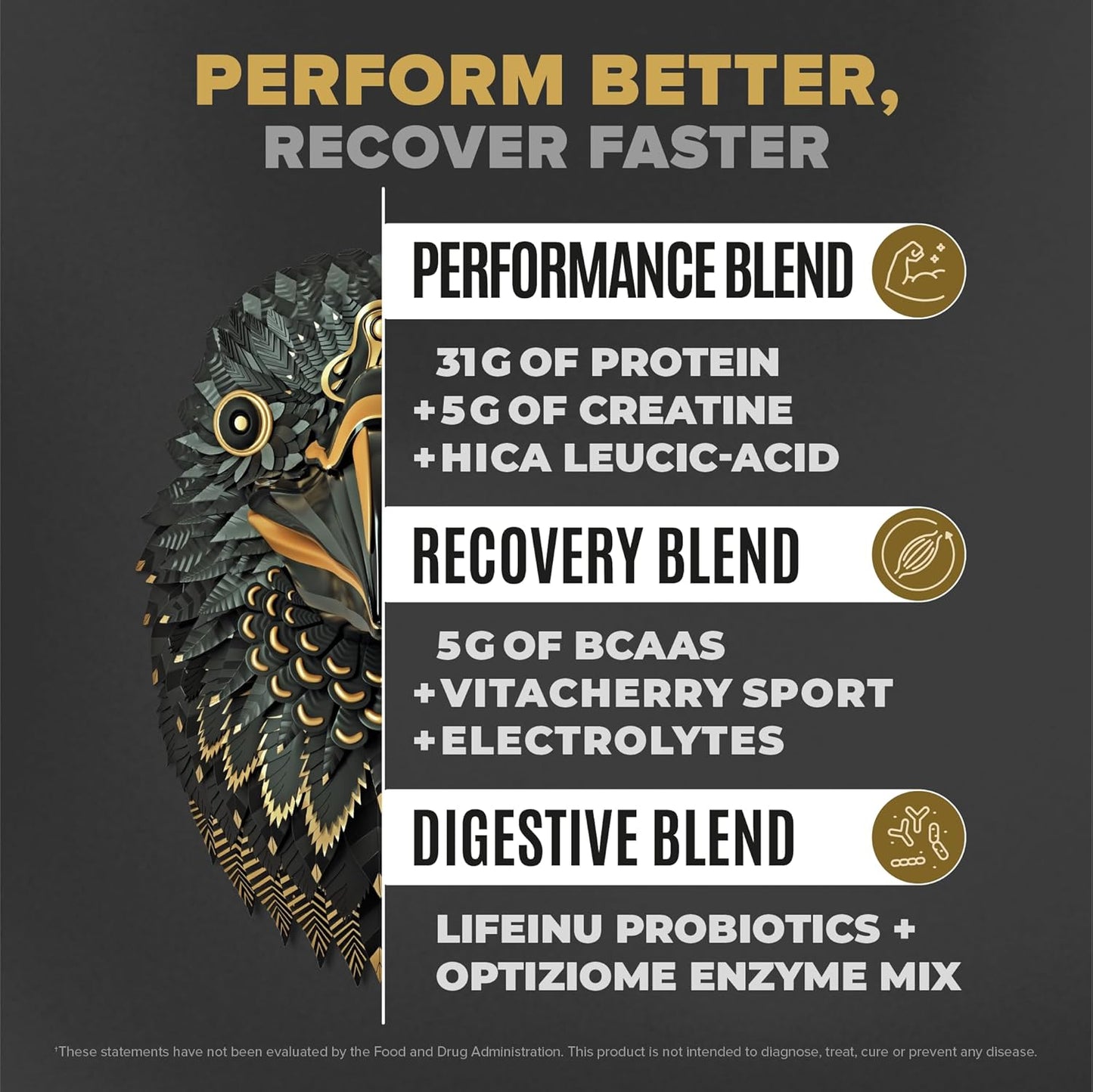 BIRDMAN Falcon Vegan Protein Powder with 31g Protein, 5g Creatine, BCAA, Probiotics, Electrolytes - Vanilla, 30 Servings