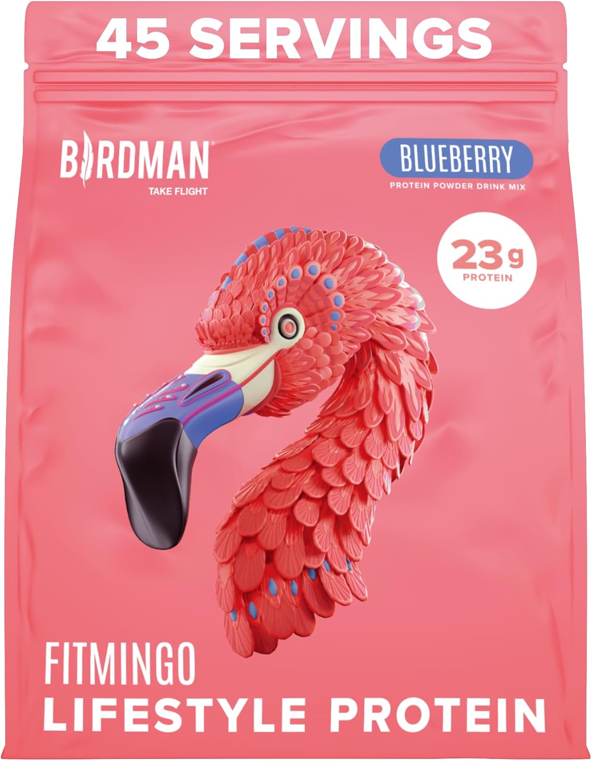 Birdman Fitmingo Blueberry Vegan Protein Powder for Women with Inositol, Collagen Boosters, Hyaluronic Acid & Vitamins | Low Carb, Dairy Free, Lactose Free, Low Calorie, 22g Plant Based