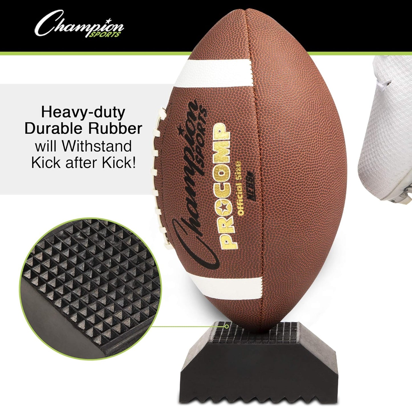 Black 2” Champion Sports Extra-Point Kicking Tee - Ball Holder Tees for Footballs - Kicking Block and Accessories for Adults, Kids, Coaches