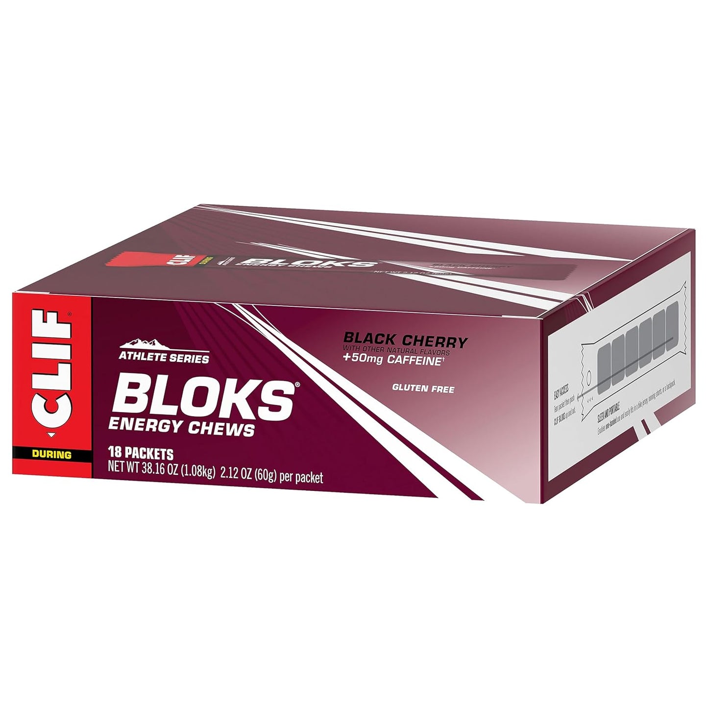 Black Cherry Caffeinated CLIF BLOKS - Plant Based Energy Chews for Cycling and Running - Non-GMO Fast Fuel with Carbohydrates and Electrolytes - 18 Count