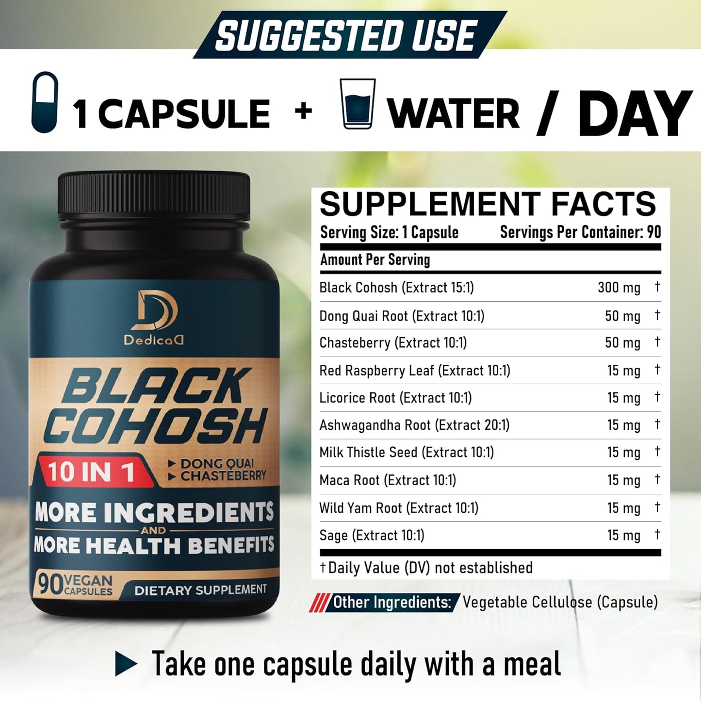 Black Cohosh Menopause & Immune Health Supplement - 3 Month Supply with 12 Powerful Herbs - Includes Dong Quai, Chasteberry, Wild Yam, Red Clover - 90 Vegan Capsules