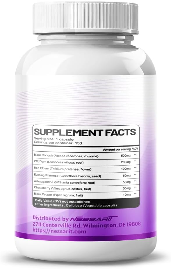 Black Cohosh Wild Yam Red Clover Evening Primrose Ashwagandha - Hormone Balance Support - 150 Count USA Made & Tested