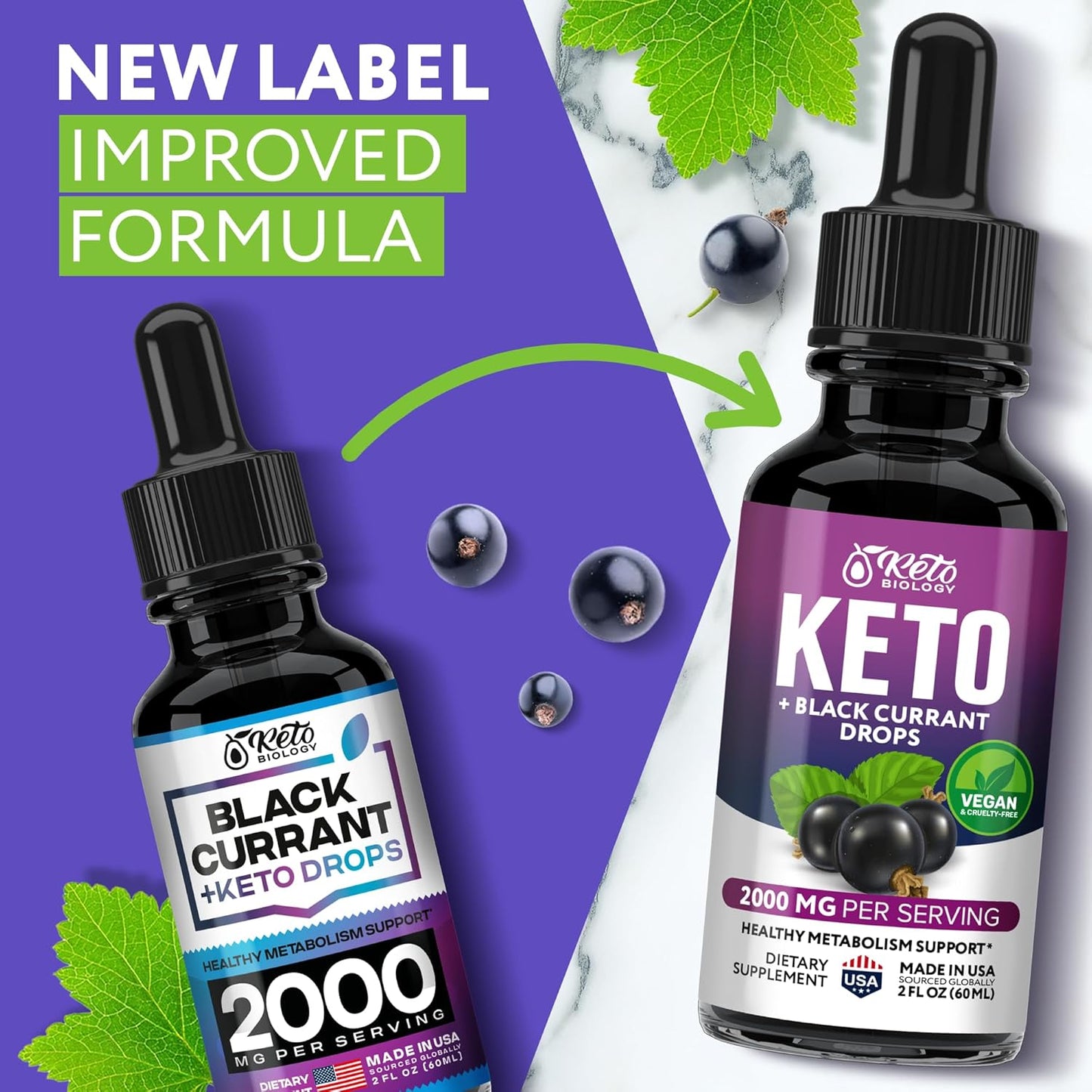 Black Currant Seed Oil Extract and Keto Drops - Natural Keto Liquid Supplement - Advanced Ketones Formula - Made in USA - 2 fl oz