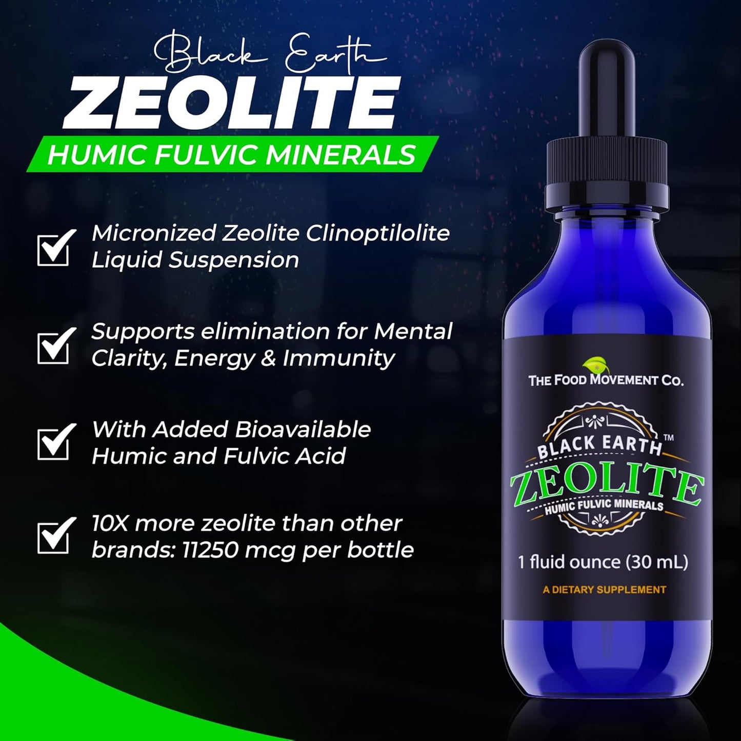 Black Earth Zeolite & Humic Fulvic Acid Trace Minerals Detox Drops - 1oz Liquid Supplement for Adults & Kids