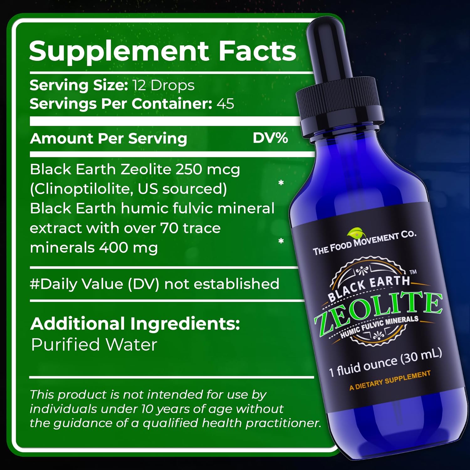 Black Earth Zeolite & Humic Fulvic Acid Trace Minerals Detox Drops - 1oz Liquid Supplement for Adults & Kids