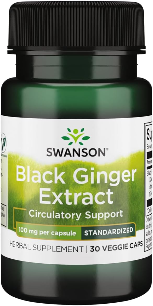 Black Ginger Extract Capsules - Supports Blood Circulation, Physical Vigor, Heart Health, Muscle Tissue, Mental Wellbeing - 30 Capsules, 100mg - 1 Pack