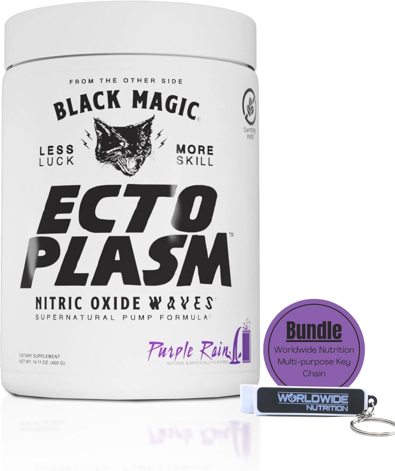 Black Magic Supply Ecto Plasm Compatible Nutrition Bundle - Purple Rain High Volume Pre-Workout Powder with Multi-Purpose Keychain - 20 Scoops Pump Supplement