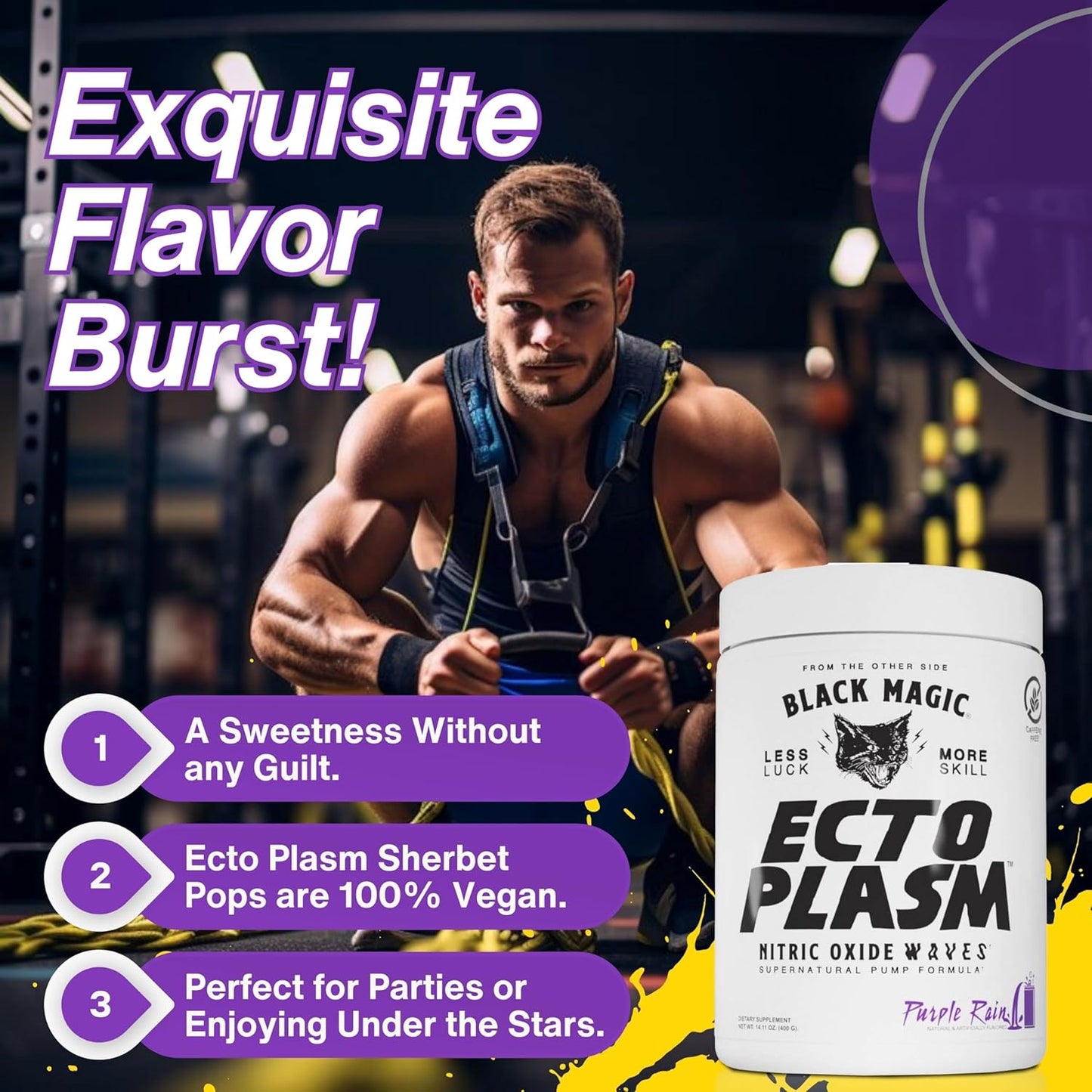 Black Magic Supply Ecto Plasm Compatible Nutrition Bundle - Purple Rain High Volume Pre-Workout Powder with Multi-Purpose Keychain - 20 Scoops Pump Supplement