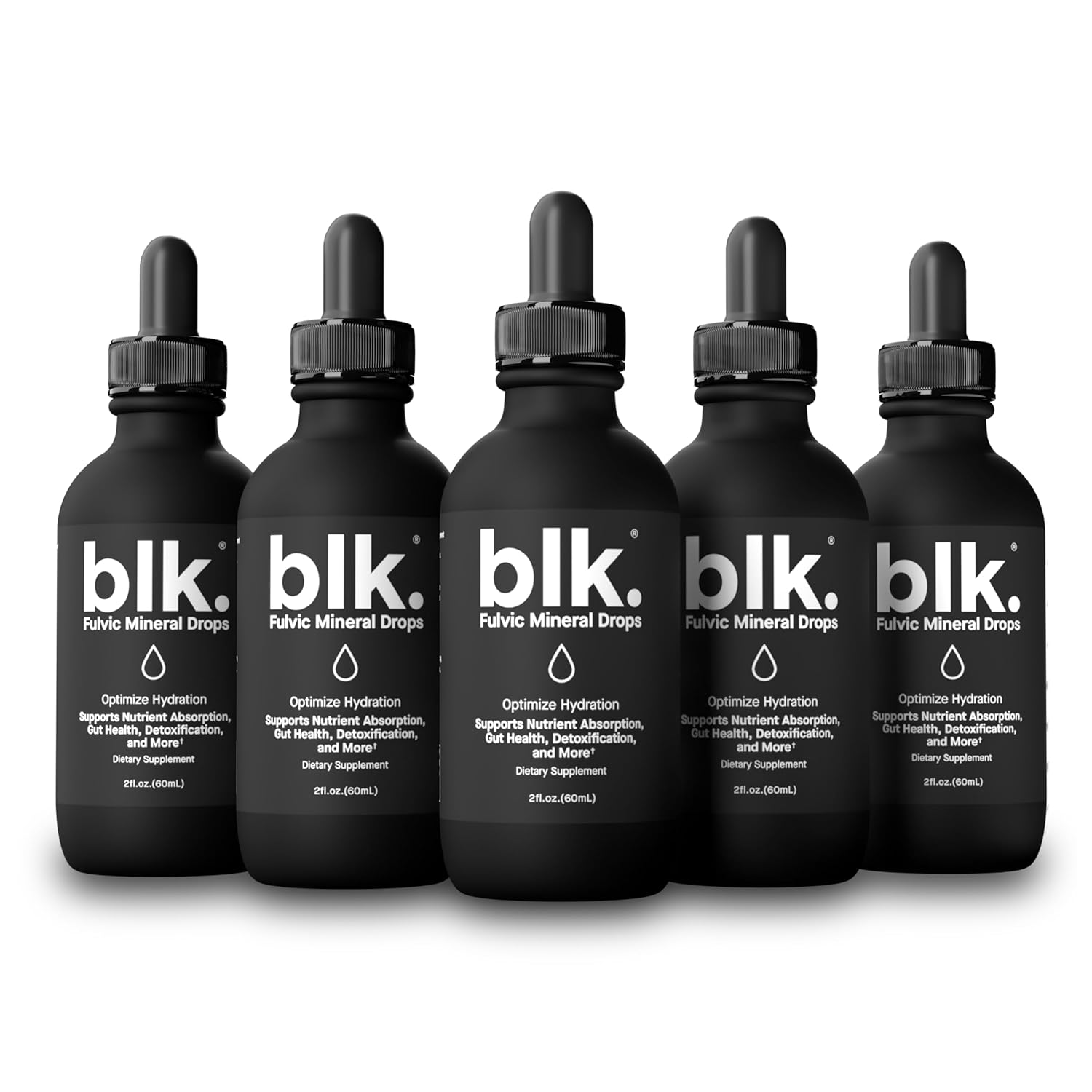 Black PH 8+ Natural Mineral Alkaline Water Drops with Electrolytes, Fulvic & Amino Acids - Zero Sugar, 2oz (5 Pack)