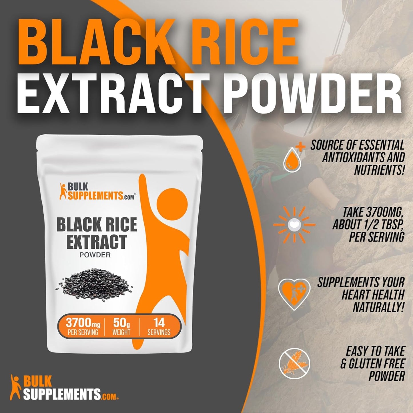 Black Rice Extract Powder - Gluten Free Supplement, 3700mg per Serving - 50g (1.8 oz) - BulkSupplements.com