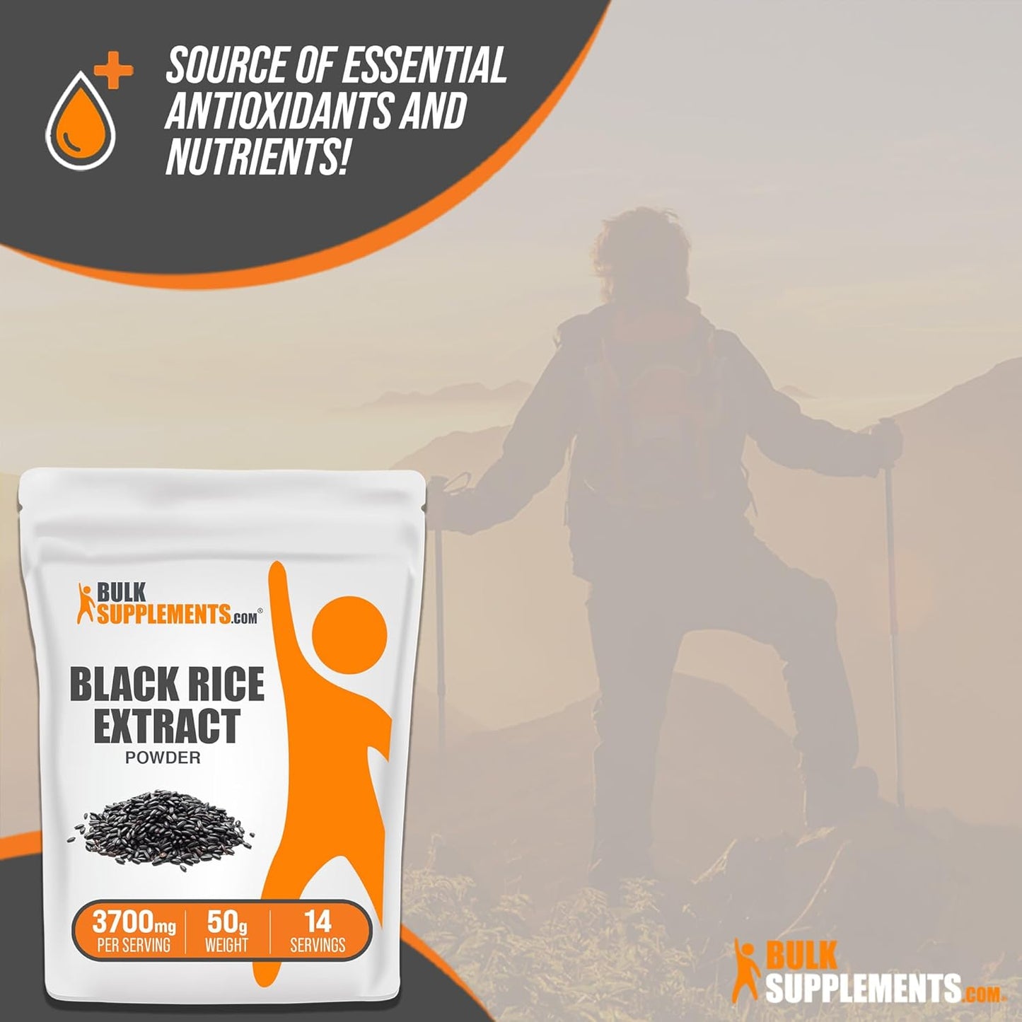 Black Rice Extract Powder - Gluten Free Supplement, 3700mg per Serving - 50g (1.8 oz) - BulkSupplements.com