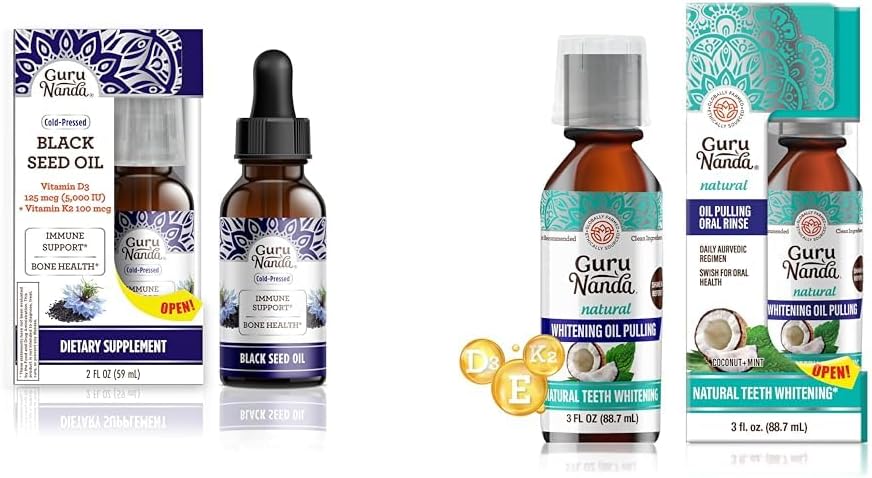 Black Seed Oil with Vitamin D3, K2, E & Coconut Oil Pulling for Immune Support & Oral Hygiene