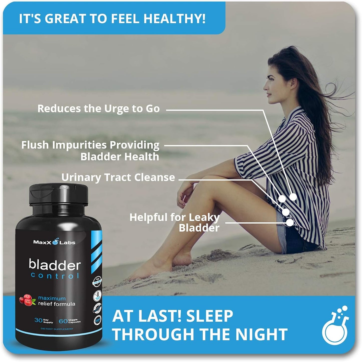 Bladder Control Supplement with Pumpkin Seed Oil & Cranberry Extract - UTI Relief for Women & Men - Overactive Bladder Control - 60 Ct