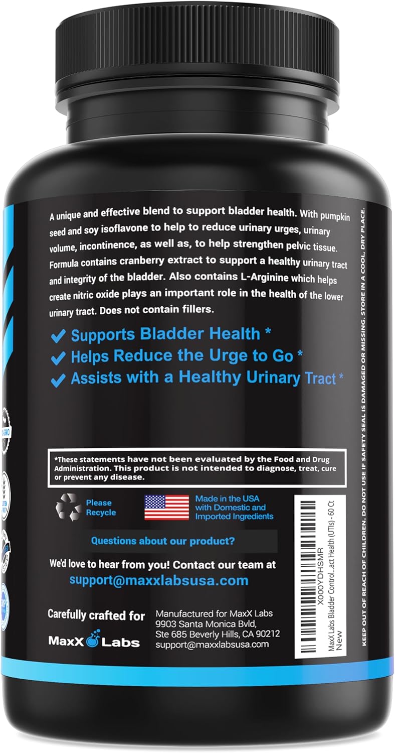 Bladder Control Supplement with Pumpkin Seed Oil & Cranberry Extract - UTI Relief for Women & Men - Overactive Bladder Control - 60 Ct