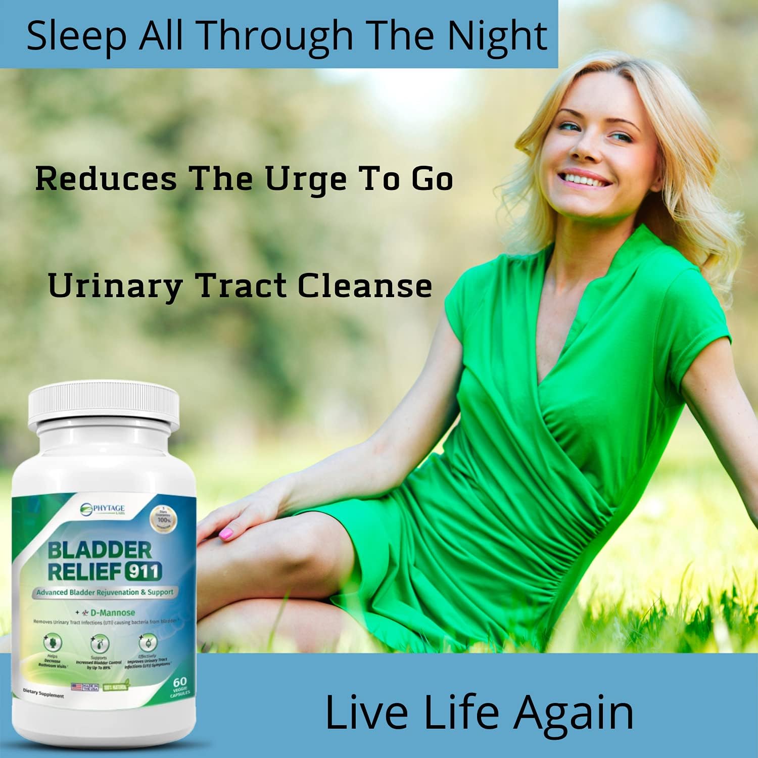 Bladder Relief 911 Detoxifying Strength Supplement - Supports Bladder Health, 60 Veggie Capsules for Men and Women