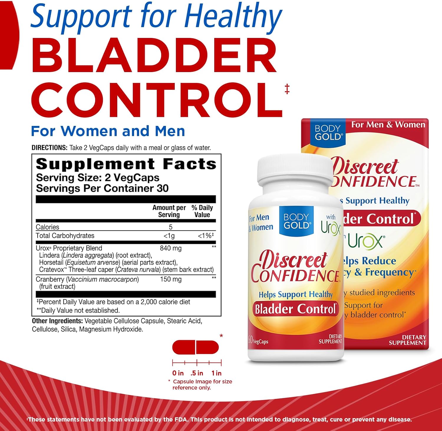 Bladder Support Capsules with Urox & Cranberry Extract - Promotes Confidence and Control, Gluten Free & Vegan - 60 Count, 30 Servings, Guaranteed Satisfaction