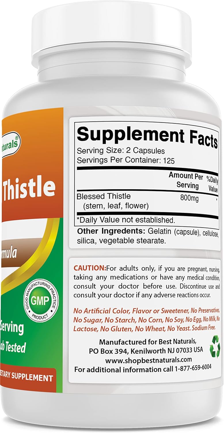 Blessed Thistle Breastfeeding Lactation Capsules - 800mg/Serving - 250 Count by Best Naturals