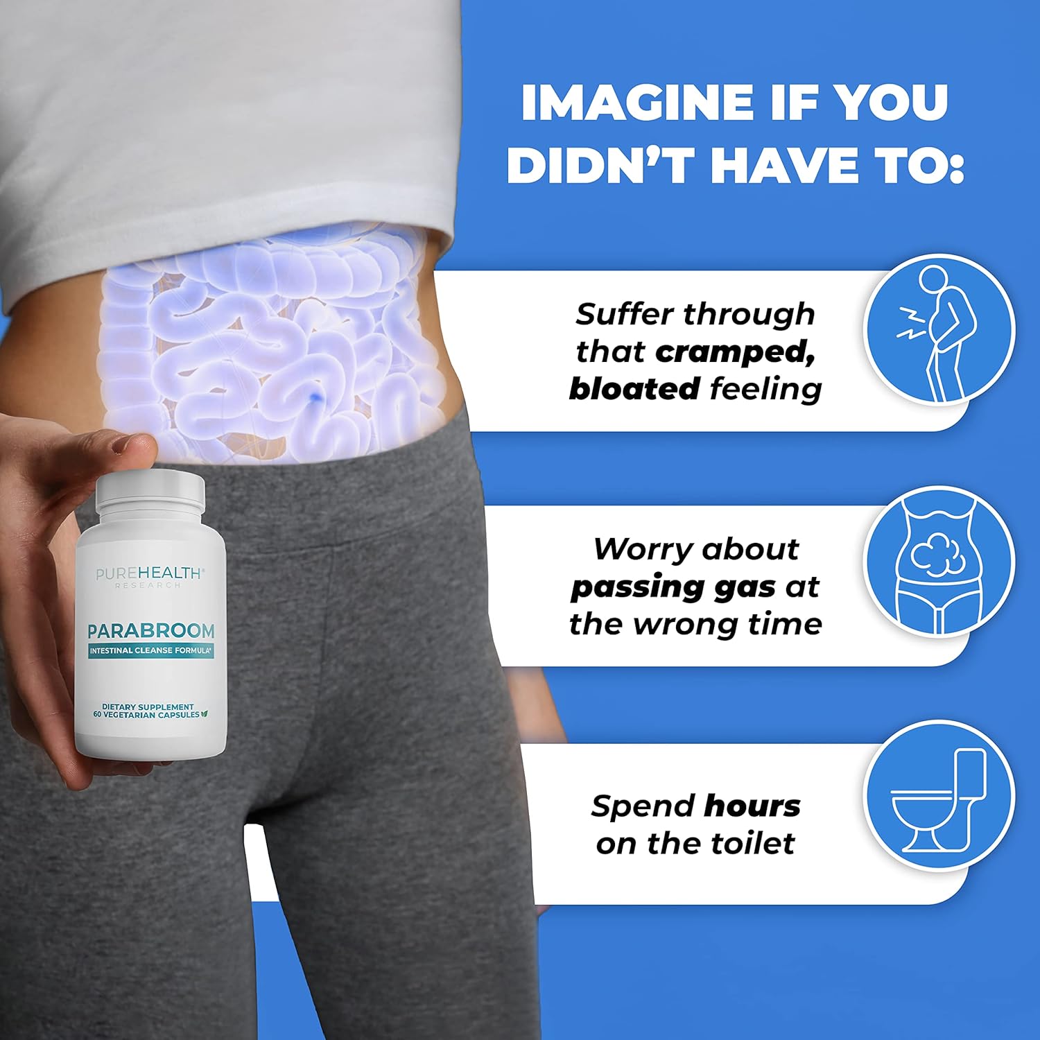 Bloating Relief Supplement with Black Walnut, Wormwood, Garlic - 60 Capsules by PUREHEALTH RESEARCH