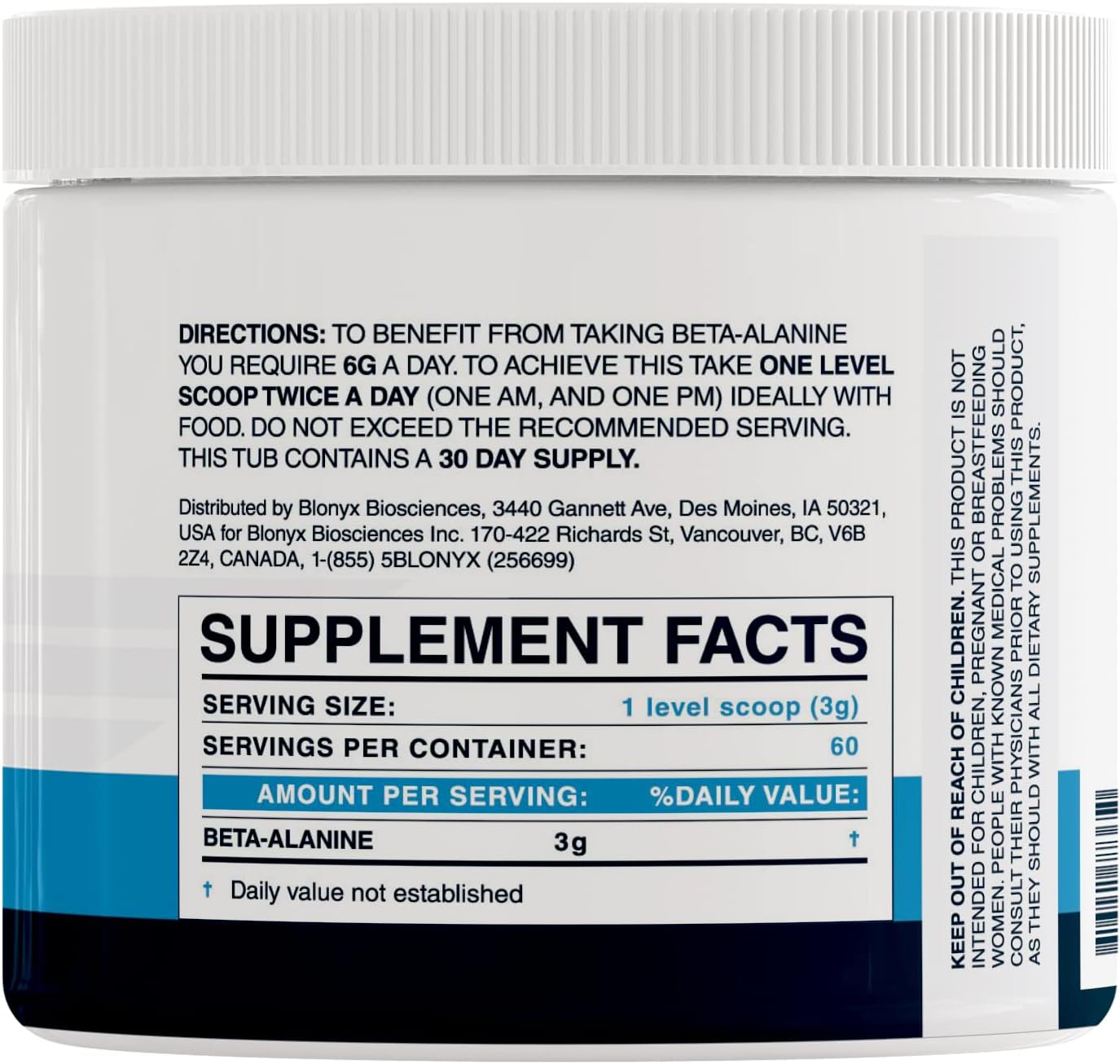 Blonyx Beta-Alanine Supplement: Boosts Muscular Endurance, 6g Daily Dose, 30-Day Supply