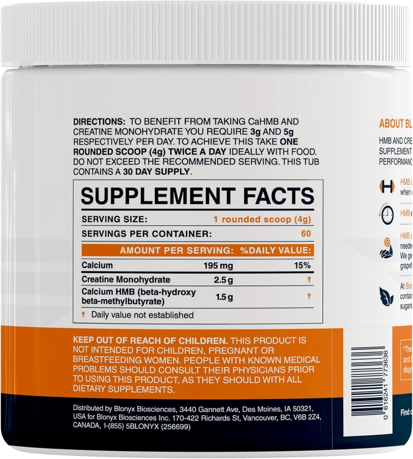 Blonyx HMB Creatine Supplement - Enhanced Strength & Recovery, High-Intensity Athletes, 30-Day Supply