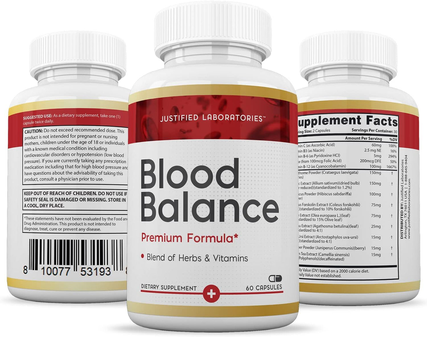 Blood Balance Advanced Formula 620MG Supplement Pills (3 Pack, 180 Capsules) by Justified Laboratories