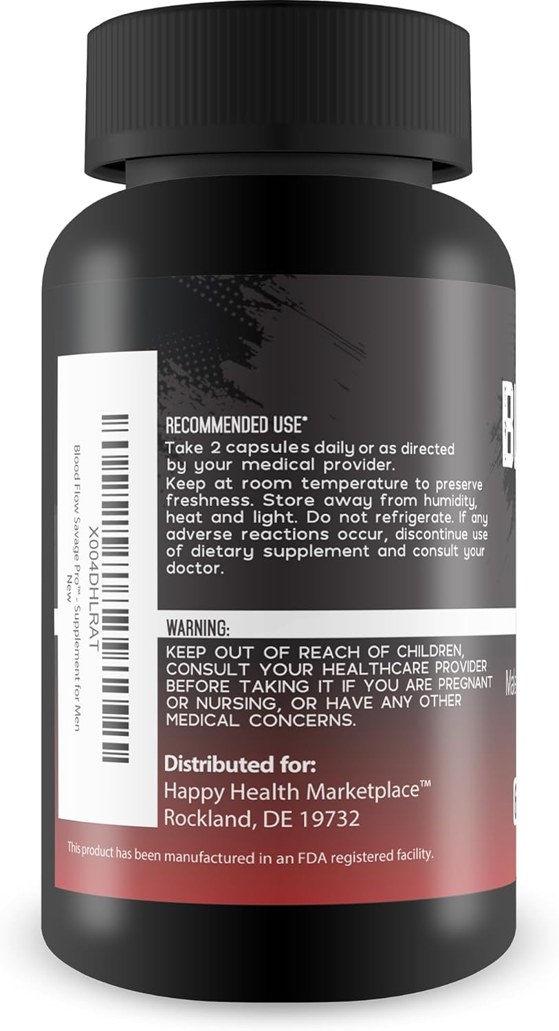 Blood Flow Savage Pro Capsules - Natural Men's Supplement for Healthy Circulation and Increased Blood Flow