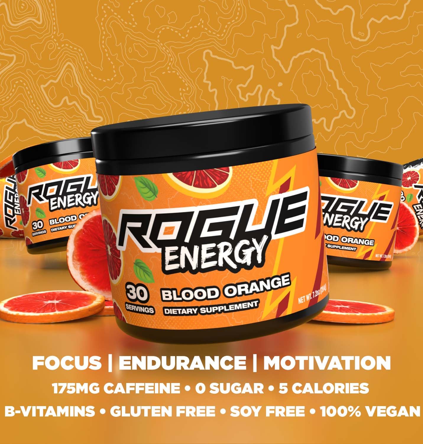 Blood Orange Rogue Energy Powder - Gaming Supplement for Mental Focus - Caffeine & Vitamin Energy Drink Mix - Sugar & Gluten Free - Made in USA - 40 Servings