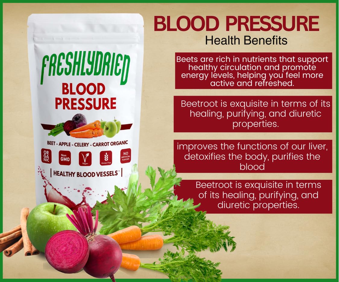 Blood Pressure Support Powder with Ceylon Cinnamon, Beet, Apple, Carrot, Celery Stalks - Vegan-Friendly - 17 Servings - 6oz