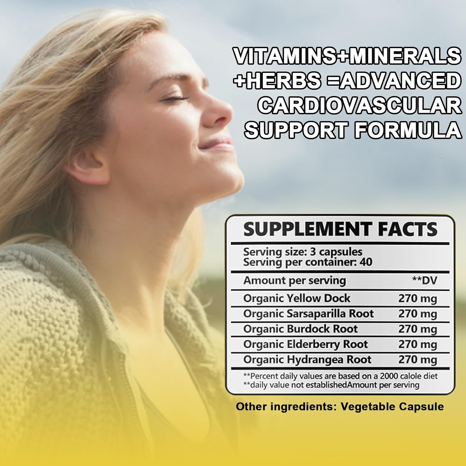 Blood Purifying Capsules with Yellow Dock and Burdock Root for Kidney and Liver Health - 100 Capsules