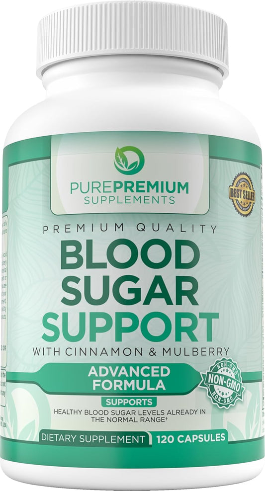 Blood Sugar Support Capsules - Cinnamon, Bitter Melon, Mulberry, Zinc, Biotin, Vitamin C - 120 Count - Maintain Healthy Blood Sugar Levels