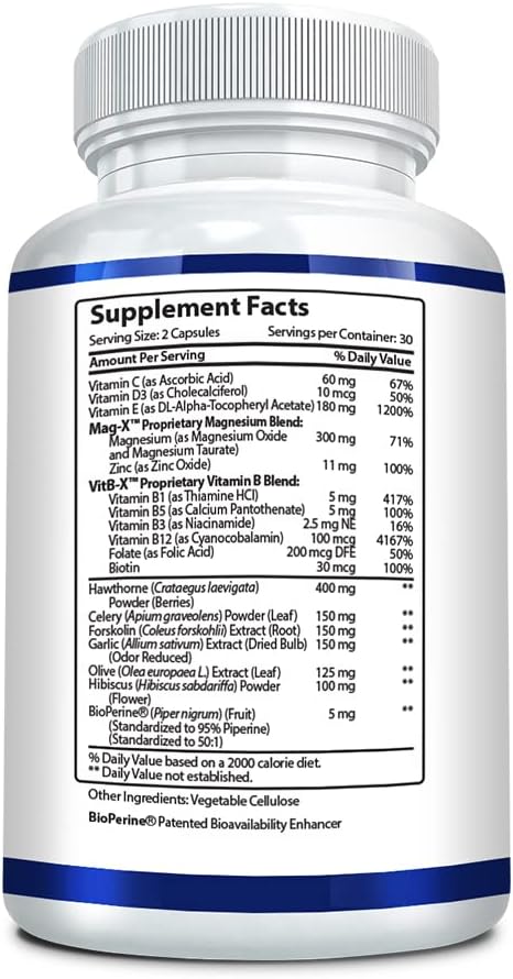 Blood Support Supplement with Hawthorn, Magnesium, Celery Seed Powder, BioPerine - 60 Capsules