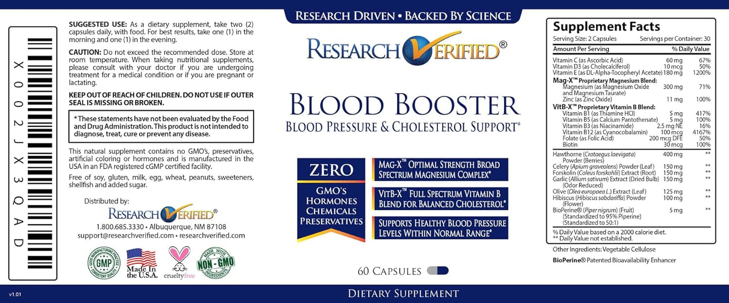 Blood Support Supplement with Hawthorn, Magnesium, Celery Seed Powder, BioPerine - 60 Capsules