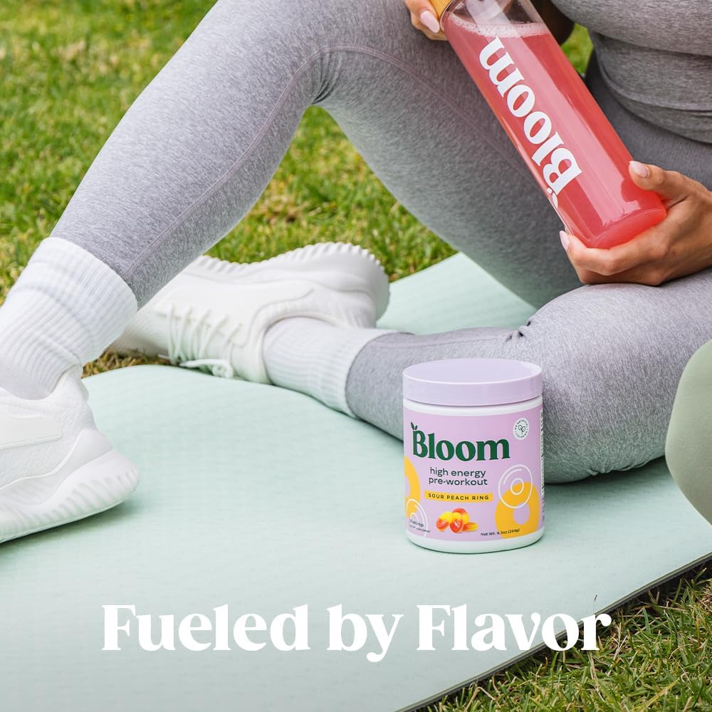 Bloom Nutrition High Energy Pre Workout Powder with Amino Energy, Beta Alanine, Ginseng, L Tyrosine, and Natural Caffeine from Green Tea Extract - Sugar Free & Keto Drink Mix (Sour Gummy)
