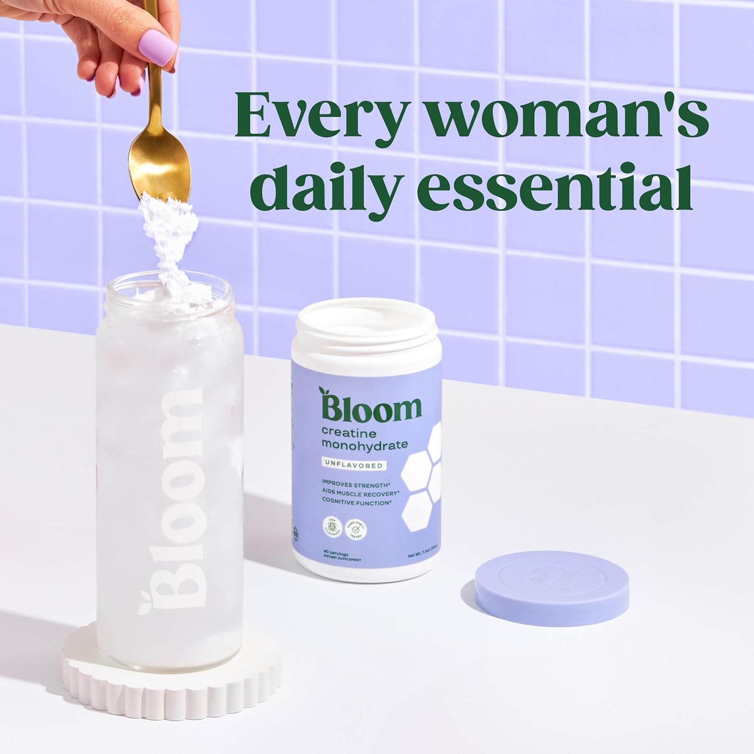 Bloom Nutrition Raspberry Lemon Creatine Monohydrate Powder - 40 Servings, 5g Micronized Creatine, Muscle Recovery & Strength Support, Gluten Free & Non GMO, Pre/Post Workout Supplement