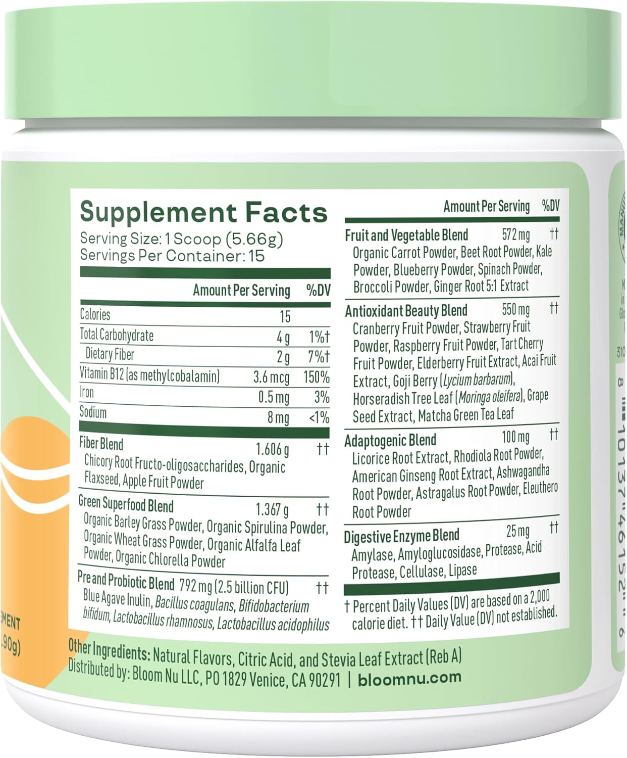 Bloom Nutrition Superfood Greens Powder with Digestive Enzymes, Probiotics, and Prebiotics - Gut Health and Bloating Relief for Women - Chlorella - 15 Servings - Mango Flavor