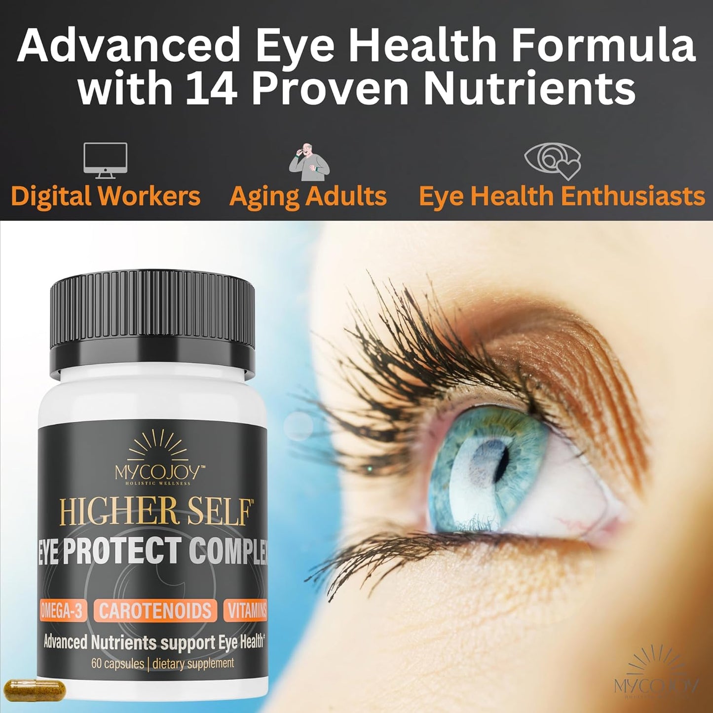 Blue Light Defense Eye Complex with Lion's Mane, Omega-3, Lutein, and Bilberry Extract | 60 Capsules