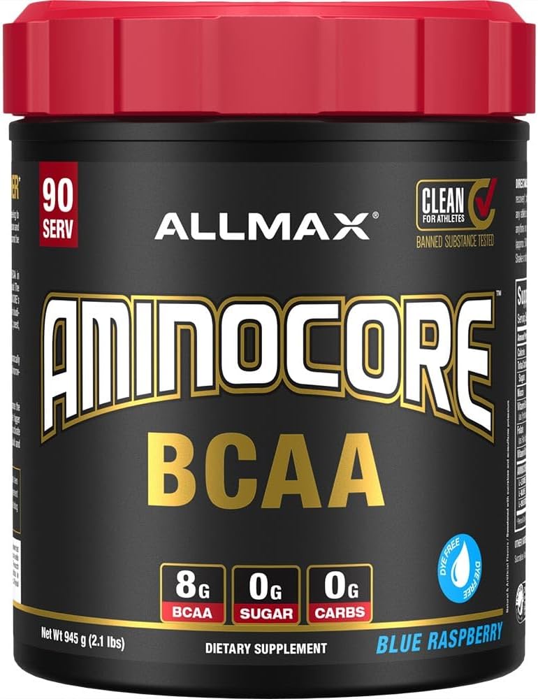 Blue Raspberry BCAA Powder with 8.18g BCAAs and B Vitamins - 945g - Sugar Free - 90 Servings by ALLMAX Nutrition