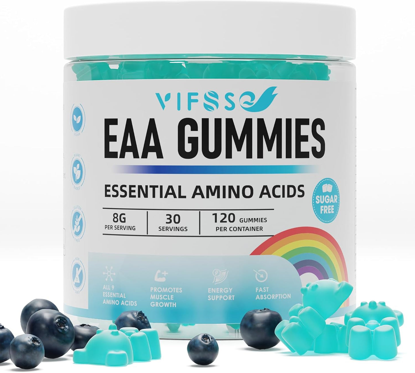 Blue Raspberry EAA Gummies - 120 Gummies, 8000mg Essential Amino Acids - Non-GMO, Gluten Free, Vegetarian Friendly