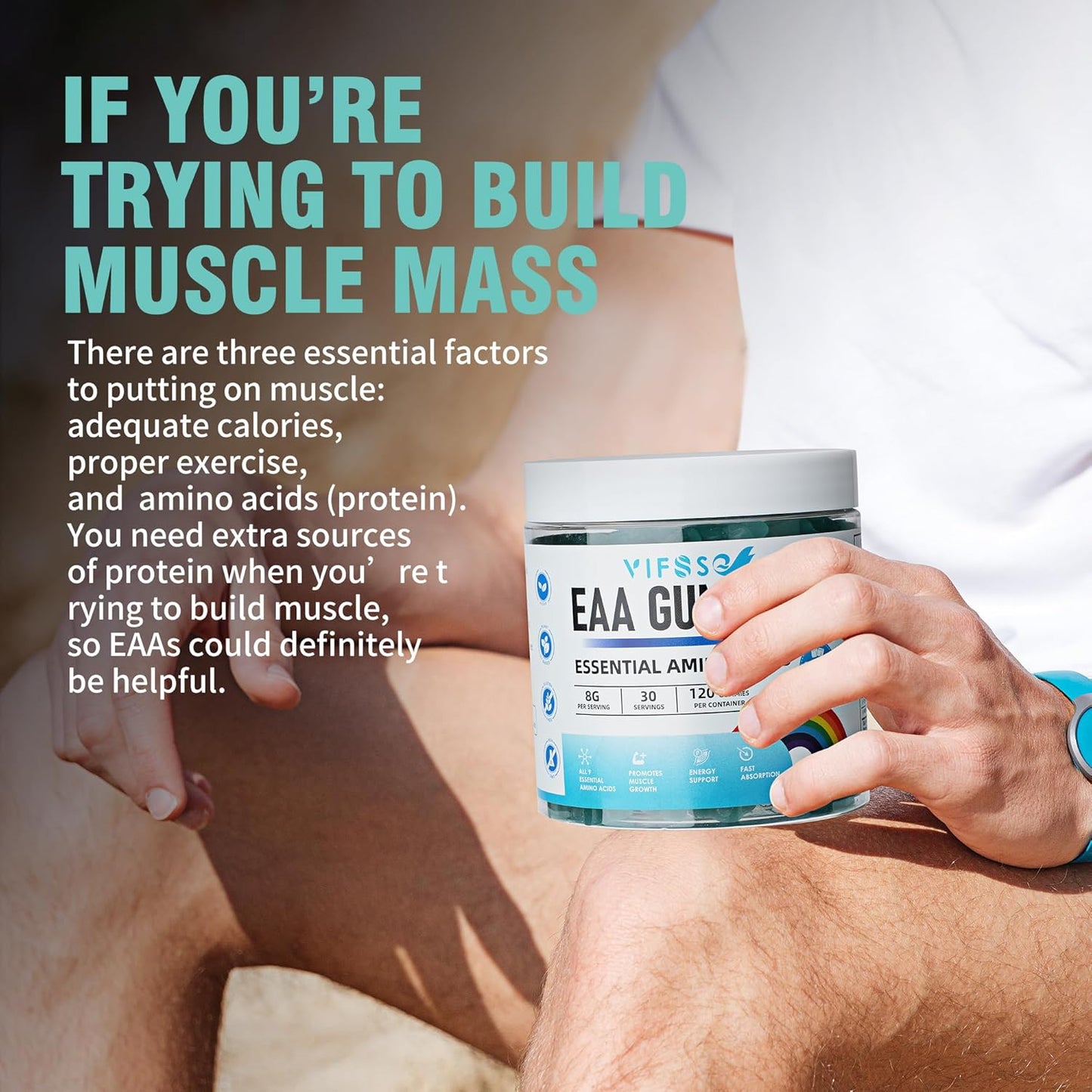 Blue Raspberry EAA Gummies - 120 Gummies, 8000mg Essential Amino Acids - Non-GMO, Gluten Free, Vegetarian Friendly