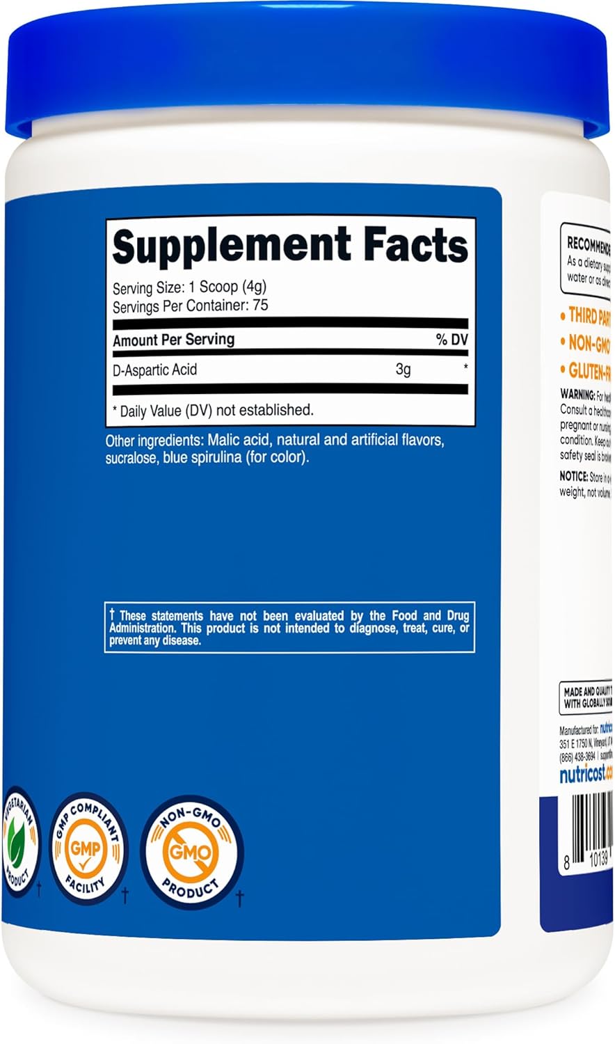 Blue Raspberry Flavored D-Aspartic Acid Powder - 300G Supplement by Nutricost