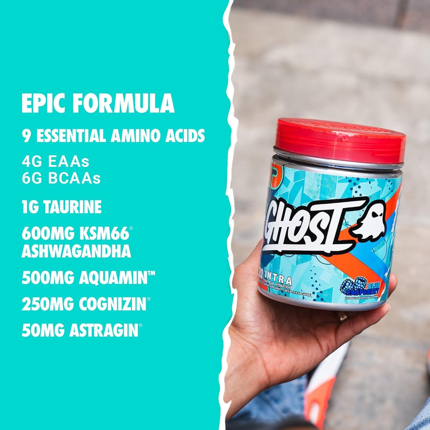 Blue Raspberry GHOST Intra Workout Powder with BCAAs, EAAs, Nootropics, and Hydration for Muscle Recovery and Focus - Pre, Intra, and Post Workout Amino Acids