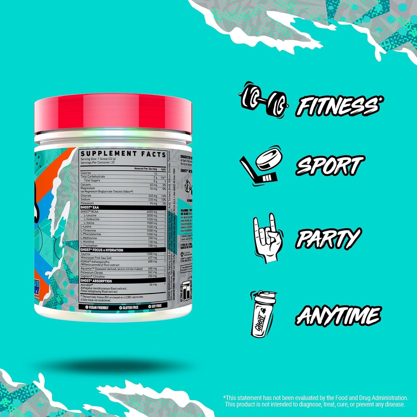 Blue Raspberry GHOST Intra Workout Powder with BCAAs, EAAs, Nootropics, and Hydration for Muscle Recovery and Focus - Pre, Intra, and Post Workout Amino Acids